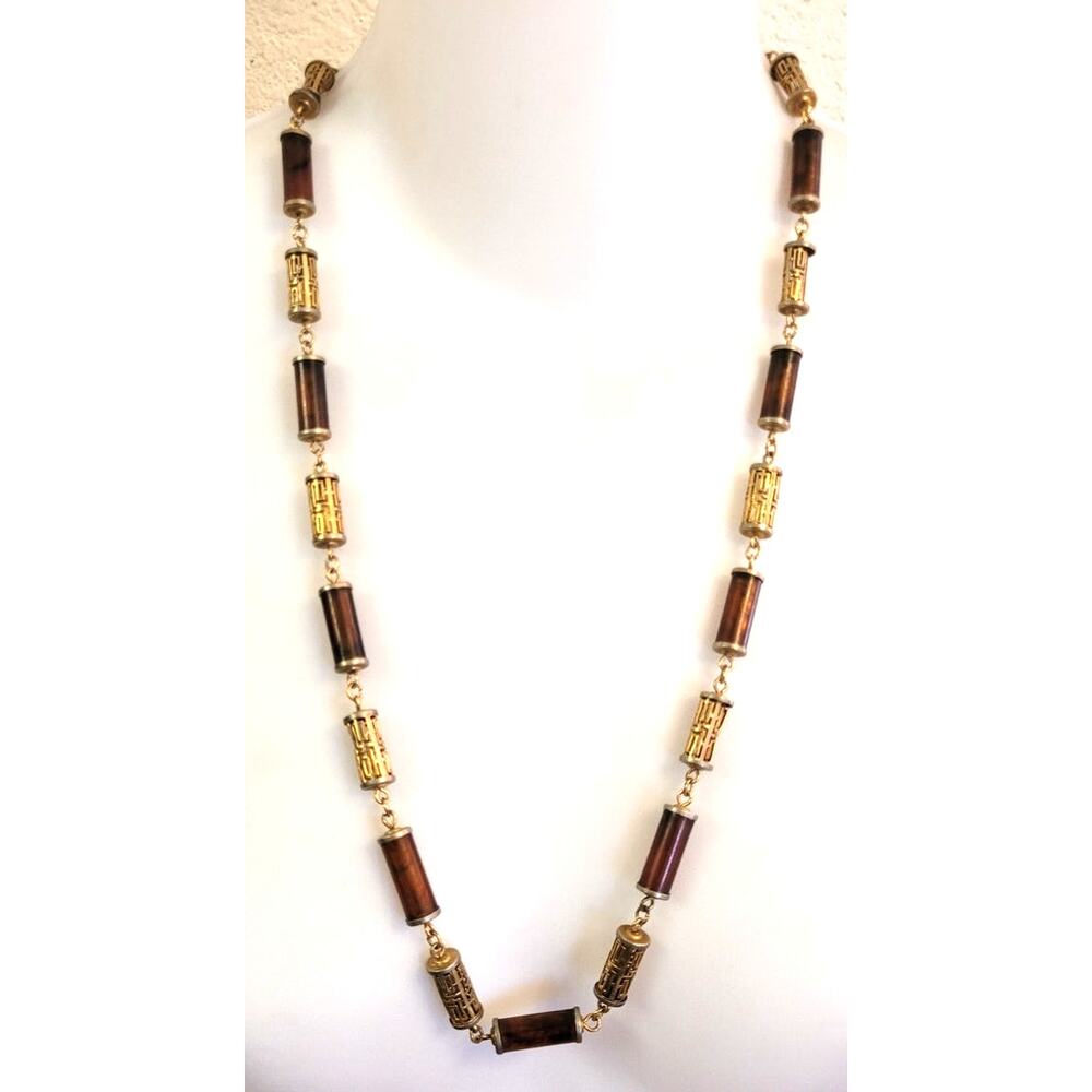 Vtg Sarah Coventry Oriental Lanterns Necklace Amber Root Beer Barrel Multi Chain